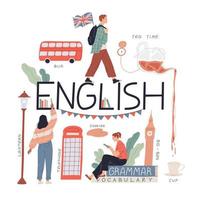 estudiar lengua y cultura inglesa, viajar a inglaterra. vector