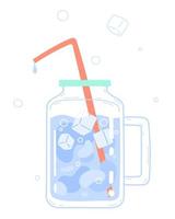 Jar mug with drinking water and straw. vector