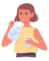 Little girl with jug and glass of water. vector