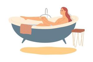 mujer en el baño se afeita las piernas. vector