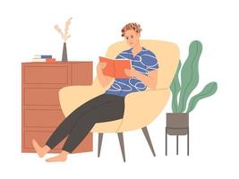 woman with curlers in her hair is sitting and reading a book vector