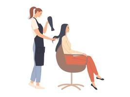 The hairdresser styles the hair and dries it with a hair dryer vector