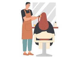 The hairdresser applies dye to the hair of the client. Hair dyeing, Hair coloring.