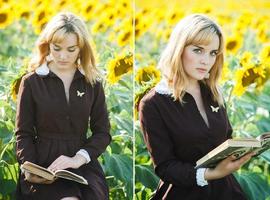 Portrait of russian schoolgirl in the sunflower field photo