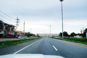 View of Road No. 4 in the south of Thailand in view of a speeding car. travel concept photo