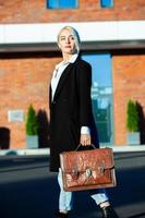 Portrait Of Successful Business Woman. Blonde european girl. Russian business lady. Hipster girl outfits. photo