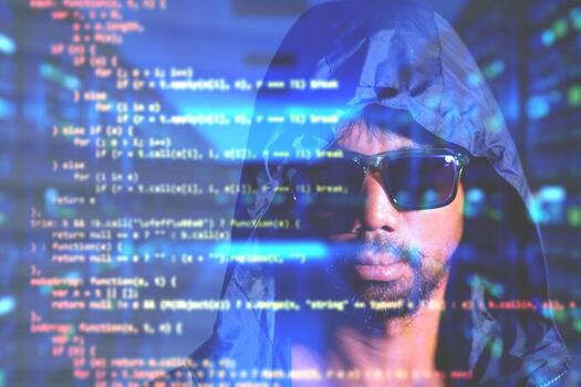 concepto de pirata informático. hacker hood es un peligroso hacking y malware y virus informático. suplantación de identidad y ciberseguridad foto