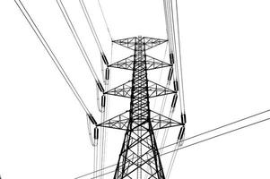 Silhouette of large high voltage transmission towers with clipping path photo