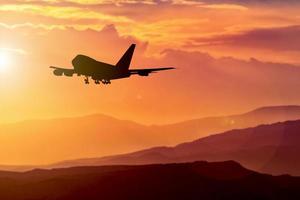 Passenger planes taking off from the airport. transportation and tourism concept photo