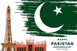 Pakistan independence day 14 august background illustration with Pakistani flag rough texture vector