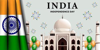 fondo del día de la independencia de india con bandera y globos indios realistas vector