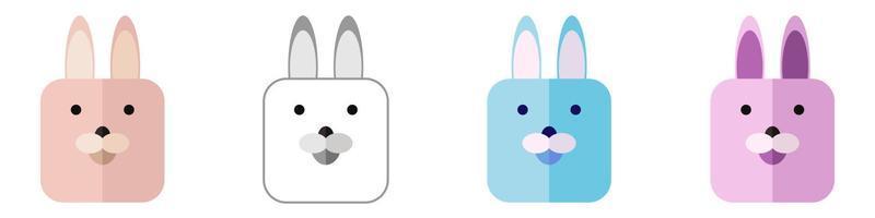 Set of cute cartoon rabbits head square shape. Easter bunny vector