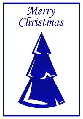 Christmas greeting card, poster with christmas tree on white background with frame. Blue and white colors