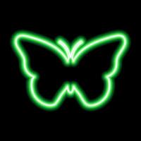 Green neon sign of butterfly on black background vector