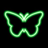 Green neon sign of butterfly on black background vector