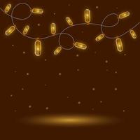 Christmas garland on a brown background with a place for your design. Garland of yellow bulbs. Background with garland vector