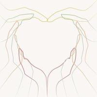 Hands in the style of line art in the shape of a heart. Different colors lines. Friendship, love, togetherness, team work vector