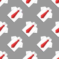 Seamless pattern with white office shirts and red ties on gray background. Origami paper effect. Vector illustration. Business, studying concept