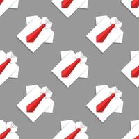 Seamless pattern with white office shirts and red ties on gray background. Origami paper effect. Vector illustration. Business, studying concept