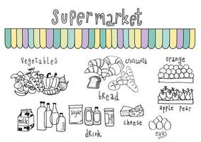 Supermarket Doodle White online ecommerce shop background vector