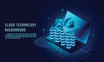 Cloud data storage 3d isometric , 5G Speed,  vector web template, Cloud technology concept