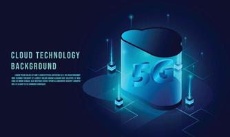 Cloud data storage 3d isometric , 5G Speed,  vector web template, Cloud technology concept