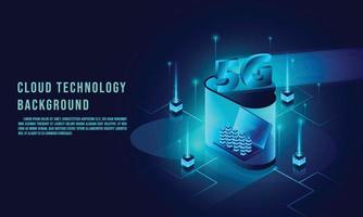 Cloud data storage 3d isometric , 5G Speed,  vector web template, Cloud technology concept