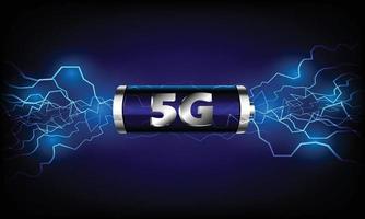 battery charging process on 5G network plugged in to electricity. technology background. vector