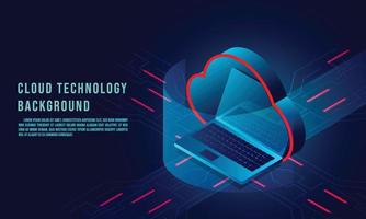 Laptop analysis processing. cloud services concept, file backup and saving, copy of file structure isometric vector , Database.