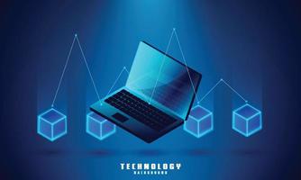 Laptop analysis processing.  structure isometric vector , Database. , Laptop icon on background.