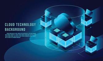 Cloud data storage 3d isometric infographic illustration, landing page layout, vector web template, Cloud technology concept