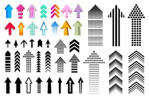 Up direction arrow set. Collection of black and colorful arrows isolated on white background. Arrows up vector illustration