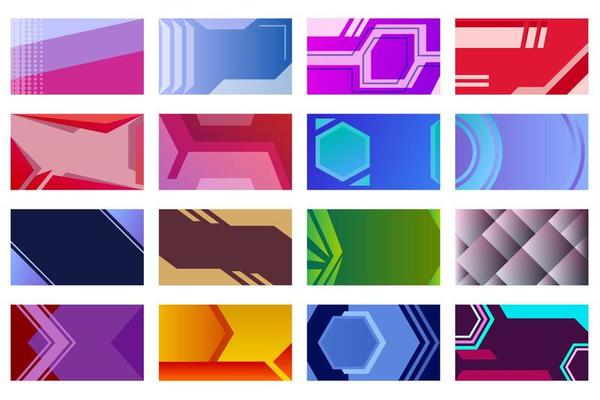 Business cards set, collection of geometric, colorful modern cards, collection of printable vector designs for branding identity. Copy space for your logo, information and text.