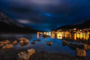 St. Moritz Bad in night from the lake photo