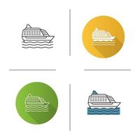 Cruise ship icon. Ocean liner. Flat design, linear and color styles. Isolated vector illustrations