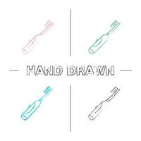 Electric toothbrush hand drawn icons set. Color brush stroke. Teeth cleaning. Isolated vector sketchy illustrations