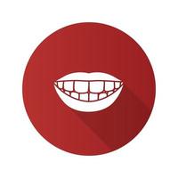 Beautiful smile with healthy teeth flat design long shadow glyph icon. Vector silhouette illustration