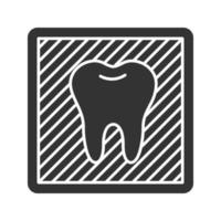 Dental X-ray glyph icon. Radiographic image with tooth. Dental radiography. Silhouette symbol. Negative space. Vector isolated illustration