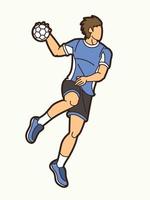 acción de jugador de deporte de balonmano de dibujos animados vector