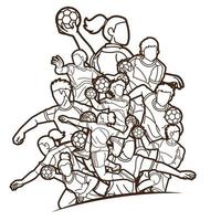 Outline Group of Handball Players vector