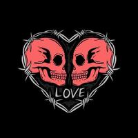 ilustración de amor de calavera roja dibujada a mano para camiseta, chaqueta, sudadera con capucha, se puede usar para pegatinas, etc. vector