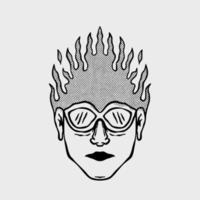 cara dibujada a mano con ilustración de cabello de fuego para camiseta, chaqueta, sudadera con capucha, se puede usar para pegatinas, etc. vector