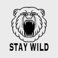 bear stay wild vector de ilustración para camiseta chaqueta con capucha se puede utilizar para pegatinas, etc.