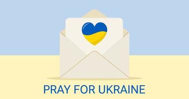 Support Ukraine, pray for Ukraine, envelope with heart, colors of Ukrainian flag. Donating and volunteering concept. Vector illustration