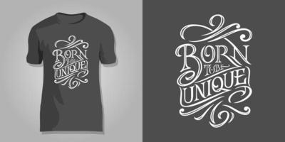 Lettering BORN TO BE UNIQUE on a dark background for printing on T-shirts, covers of notepad, sketchbooks, postcards. Vector design for printshops.