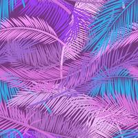 Pink and violet leaves palm tree on dark background. Beautiful seamless tropical floral pattern background. Vector pattern for print design, wallpaper, site backgrounds, postcard, textile, fabric.