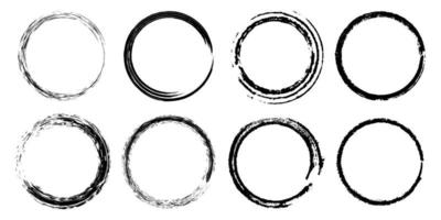 Set of Grunge Circle Frames Broken Rough Round Graphic Border vector