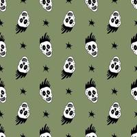 Seamless Pattern with Smiling Skull and Star Rock Music Background Doodle Style vector