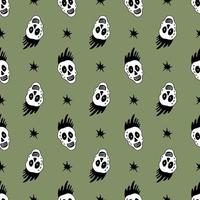 Seamless Pattern with Smiling Skull and Star Rock Music Background Doodle Style vector