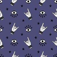 Seamless Pattern with Gesture Hand and Eye Doodle Rock Music Background vector